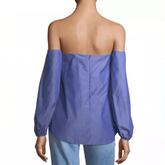 Theory Laureema Off the Shoulder Poplin Top Blue Amherst Stripe Size 6 NWT - Picture 2 of 5